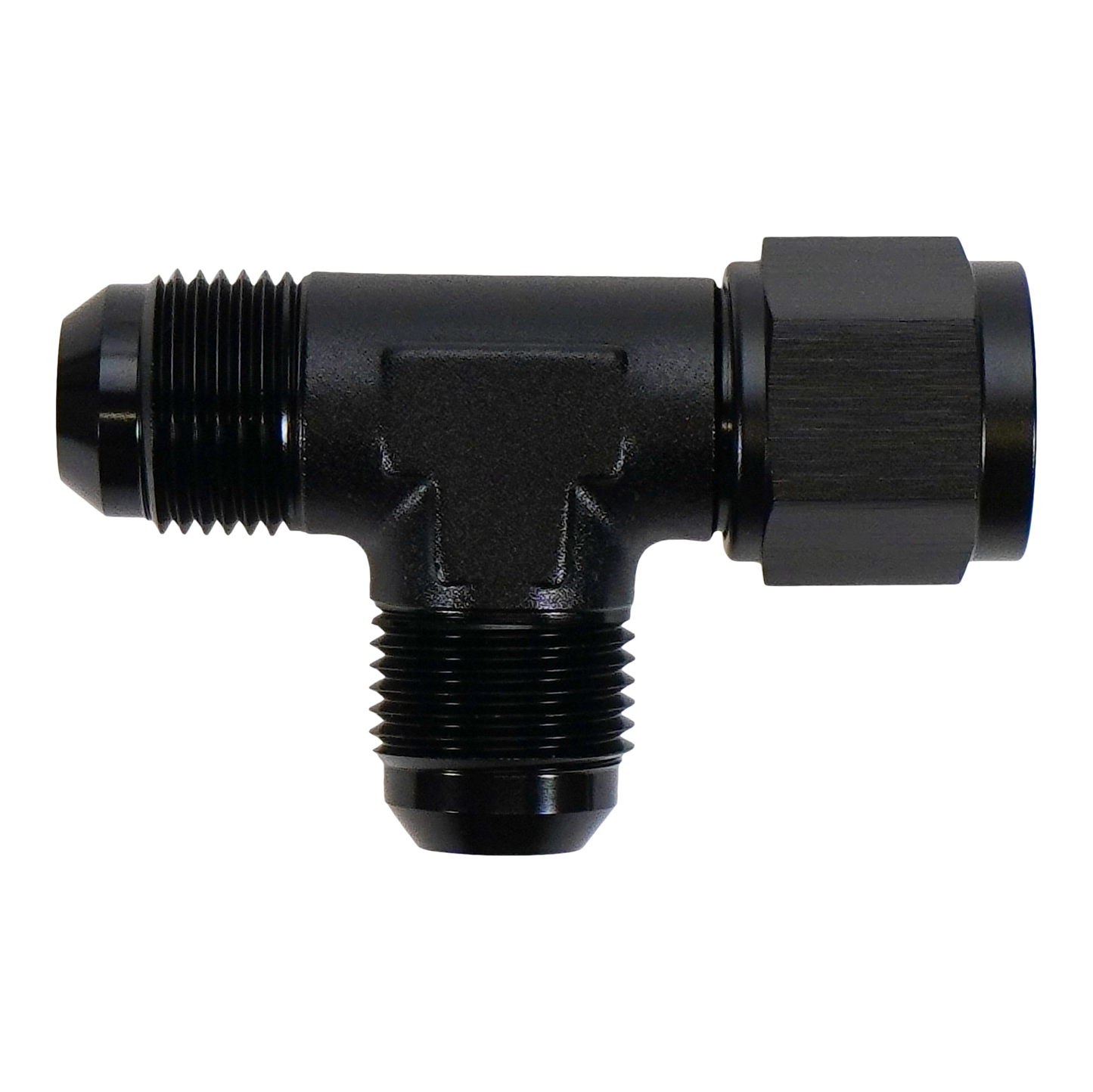 10AN Male Flare to Female Flare Swivel Tee on Straight