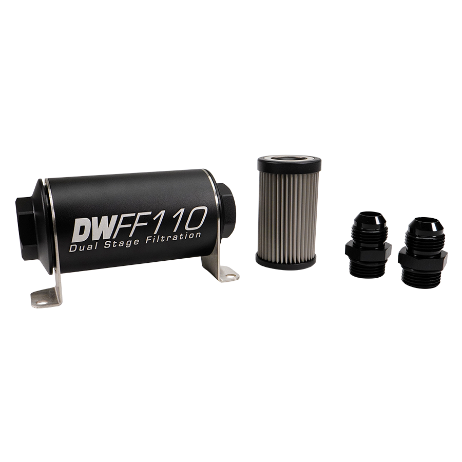 10AN, 10 micron, 110mm In-line fuel filter kit – DeatschWerks