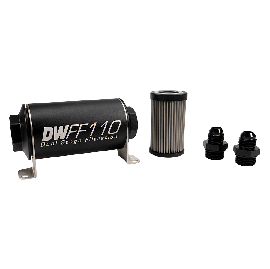 8AN, 40 micron, 110mm In-line fuel filter kit – DeatschWerks