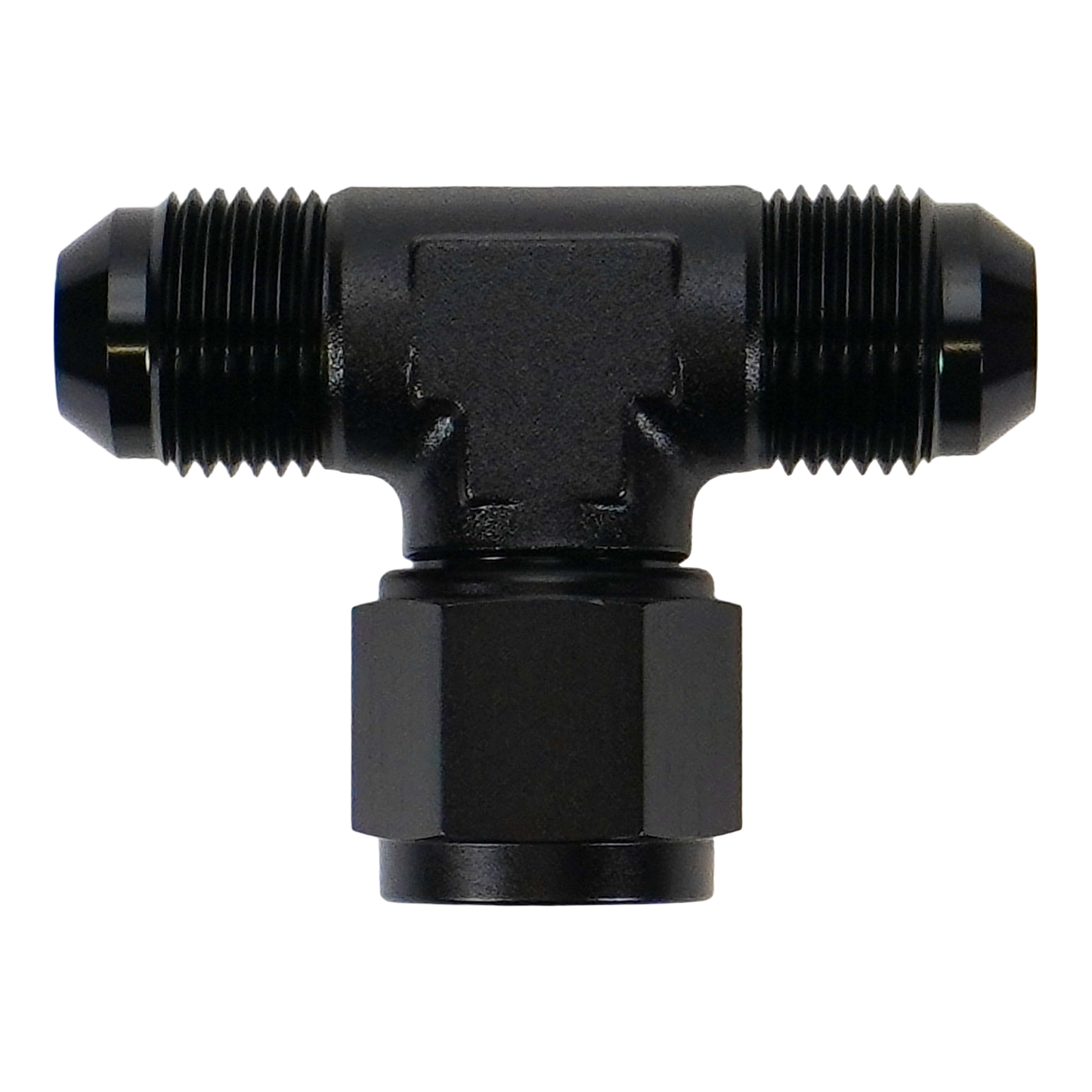 8AN Male Flare to Female Flare Swivel Tee on 90