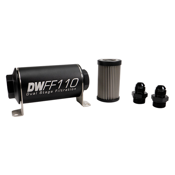 8AN, 5 micron, 110mm In-line fuel filter kit – DeatschWerks