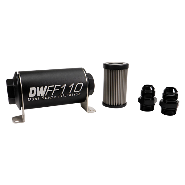 10AN, 10 micron, 110mm In-line fuel filter kit – DeatschWerks