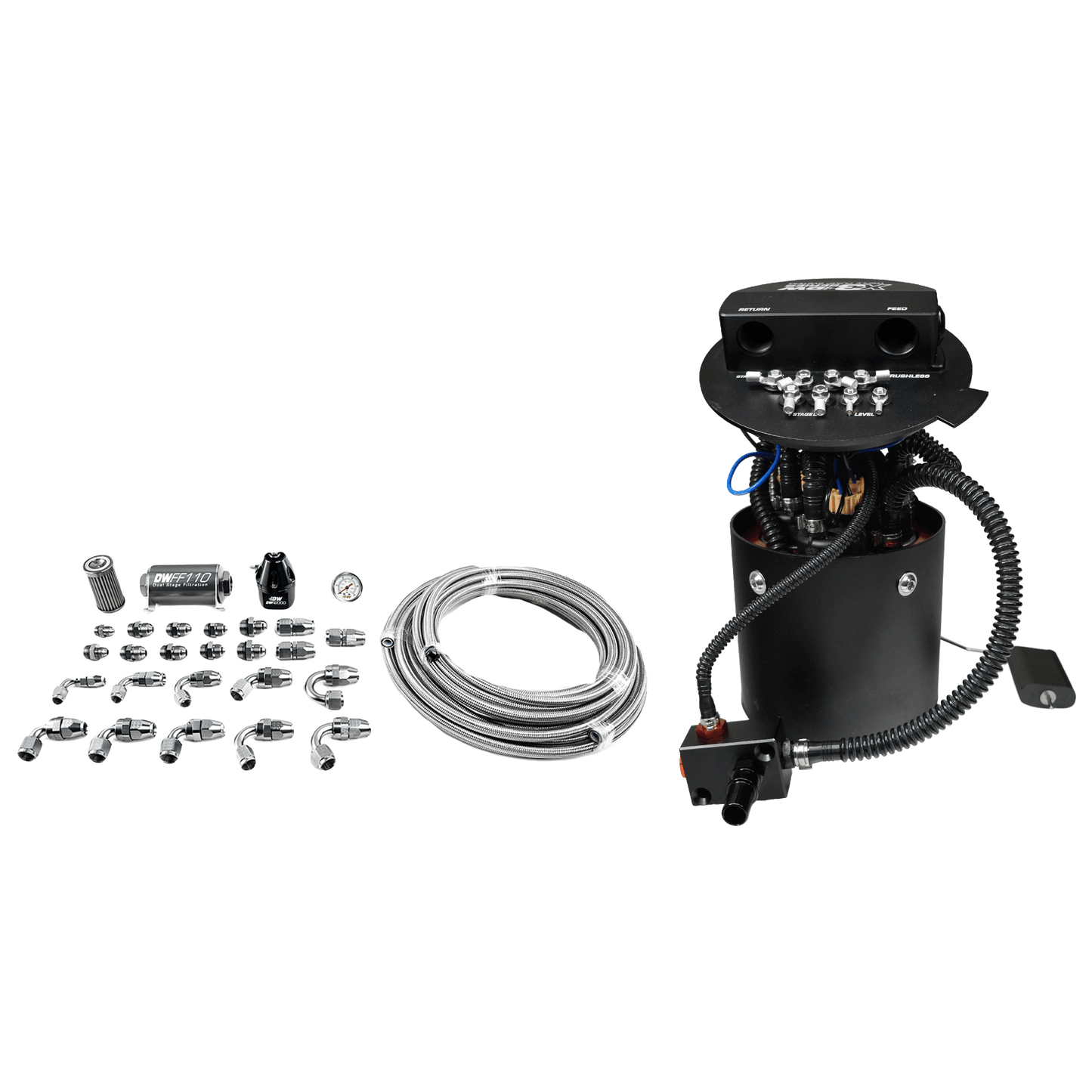 X3 Fuel Pump Module w/DW400 Fuel pumps and PTFE return kit for X3 Fuel Pump Module w/DW400 Fuel pumps and PTFE return kit for